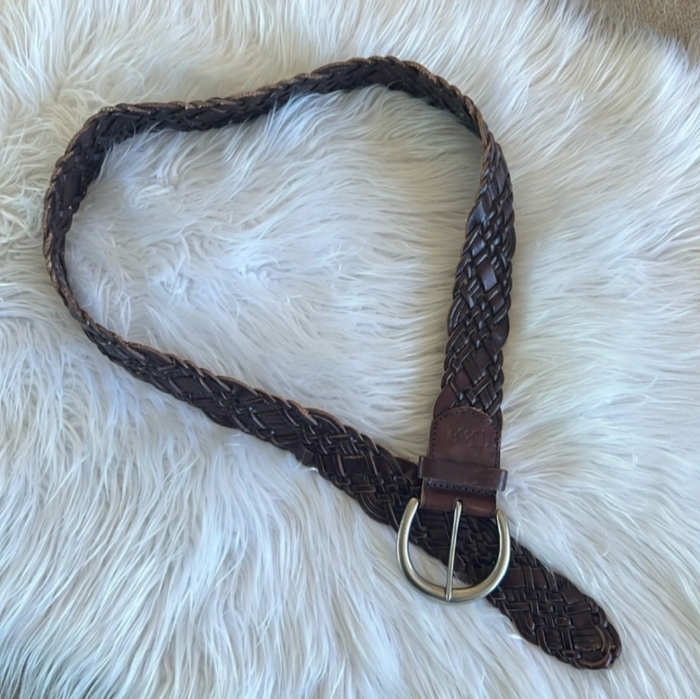 Fossil Woven Belt Brown Leather size Medium